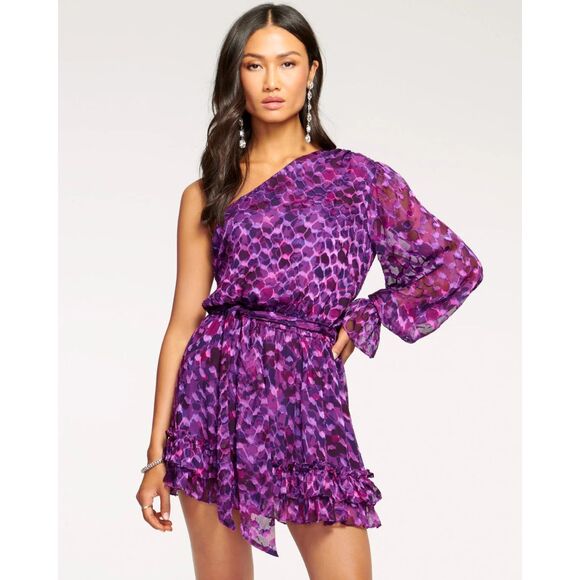 NWT Ramy Brook Michelle Silk Blend One Shoulder Dress in Vibrant Purple Size 0 - Picture 4 of 14
